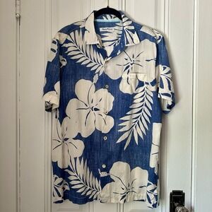 Tommy Bahama Blue/Cream Tropical Cotton Silk Button Front Shirt Men's Size Large